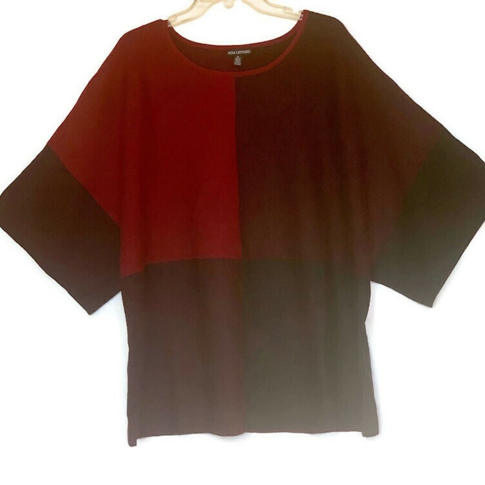 Nina Leonard Women Colorblock Sweater Top 16W-18W